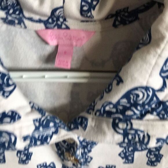 Lilly Pulitzer Elephant Print Kangaroo Pocket Popover Top Size Small blue white - Picture 4 of 6